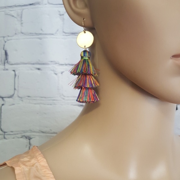 Boho Style Multi colored Tassel Earrings - Picture 3 of 5